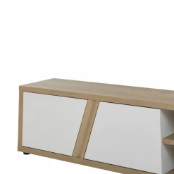 Meuble TV décor bois et blanc 2 portes Gustave