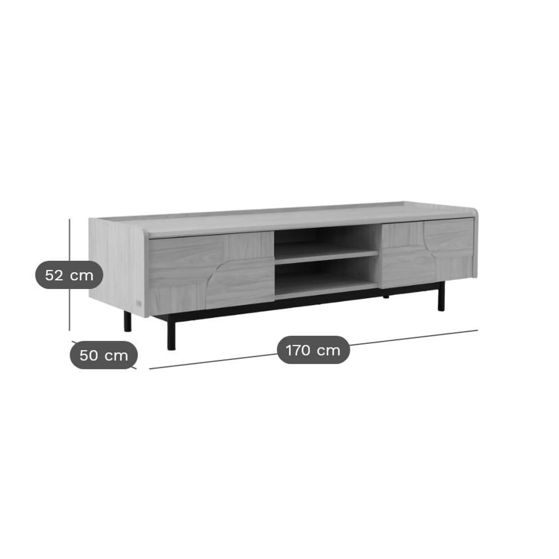 Meuble TV décor bois pieds métal 2 portes Mila