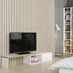 Meuble TV Torre - Blanc/Chêne - Placage bois véritable