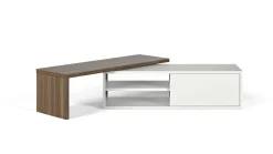 Meuble TV Torre - Blanc/Noyer - Placage bois véritable