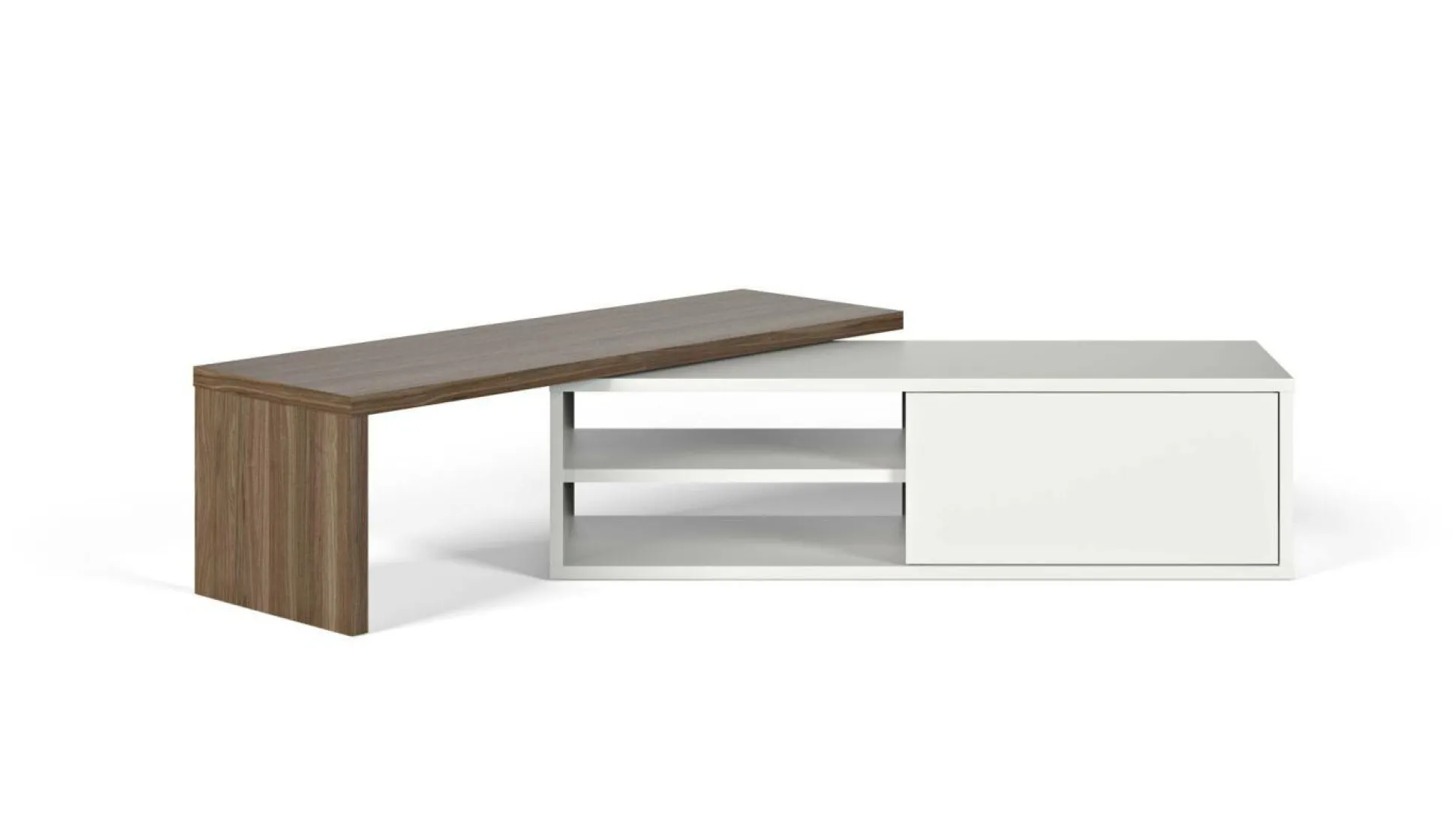 Meuble TV Torre - Blanc/Noyer - Placage bois véritable