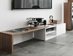 Meuble TV Torre - Blanc/Noyer - Placage bois véritable