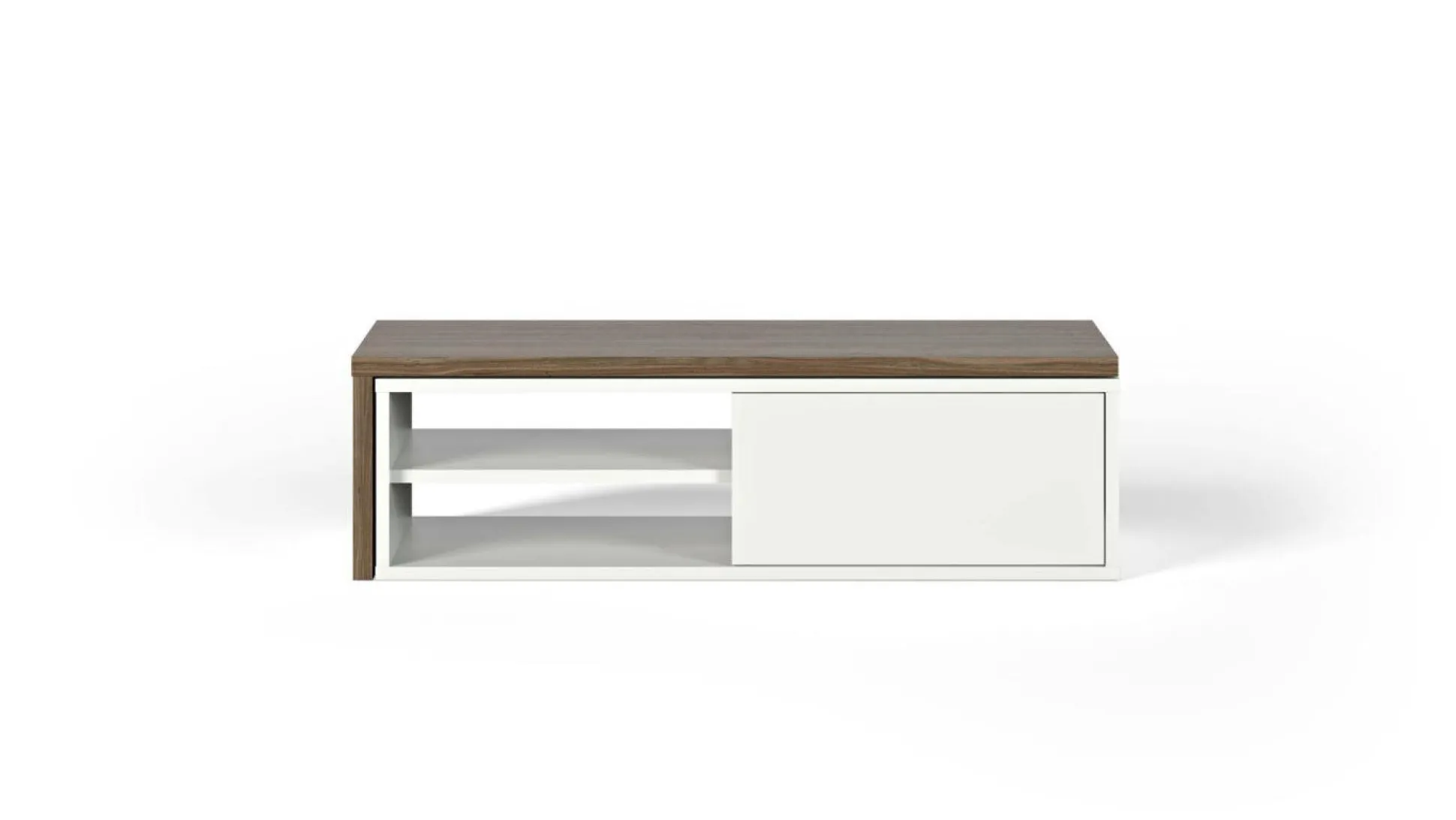 Meuble TV Torre - Blanc/Noyer - Placage bois véritable