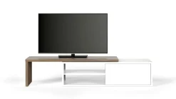 Meuble TV Torre - Blanc/Noyer - Placage bois véritable