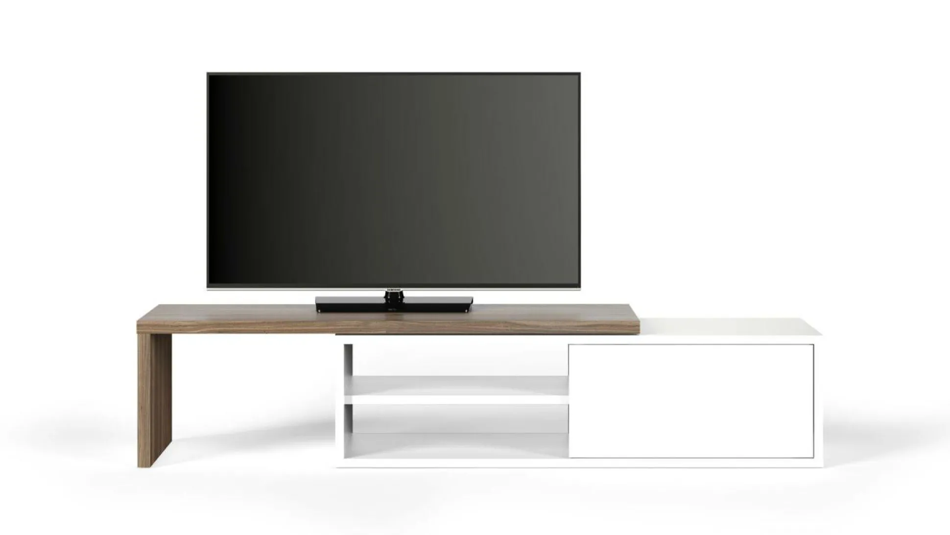 Meuble TV Torre - Blanc/Noyer - Placage bois véritable