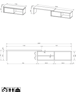 Meuble TV Torre - Blanc/Noyer - Placage bois véritable