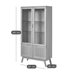 Meuble vitrine 4 portes bois Adèle