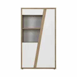 Meuble vitrine décor bois et blanc 2 portes Gustave