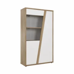 Meuble vitrine décor bois et blanc 2 portes Gustave