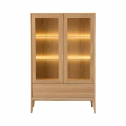 Meuble vitrine led chêne massif 2 portes 1 tiroir Charles