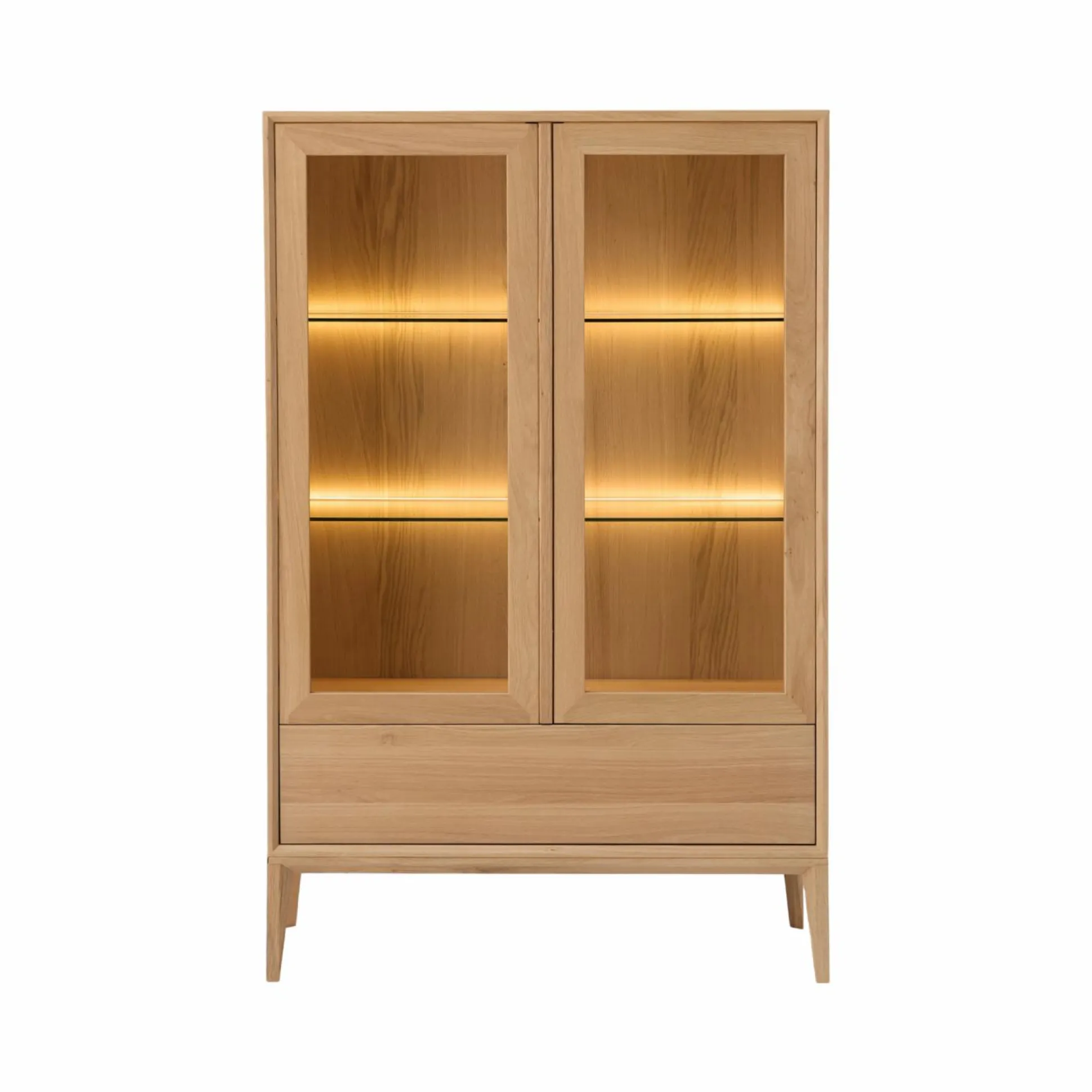 Meuble vitrine led chêne massif 2 portes 1 tiroir Charles