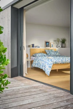 Parure de lit coton lin Plantain - Ecru/Bleu gris - 240 x 220 cm