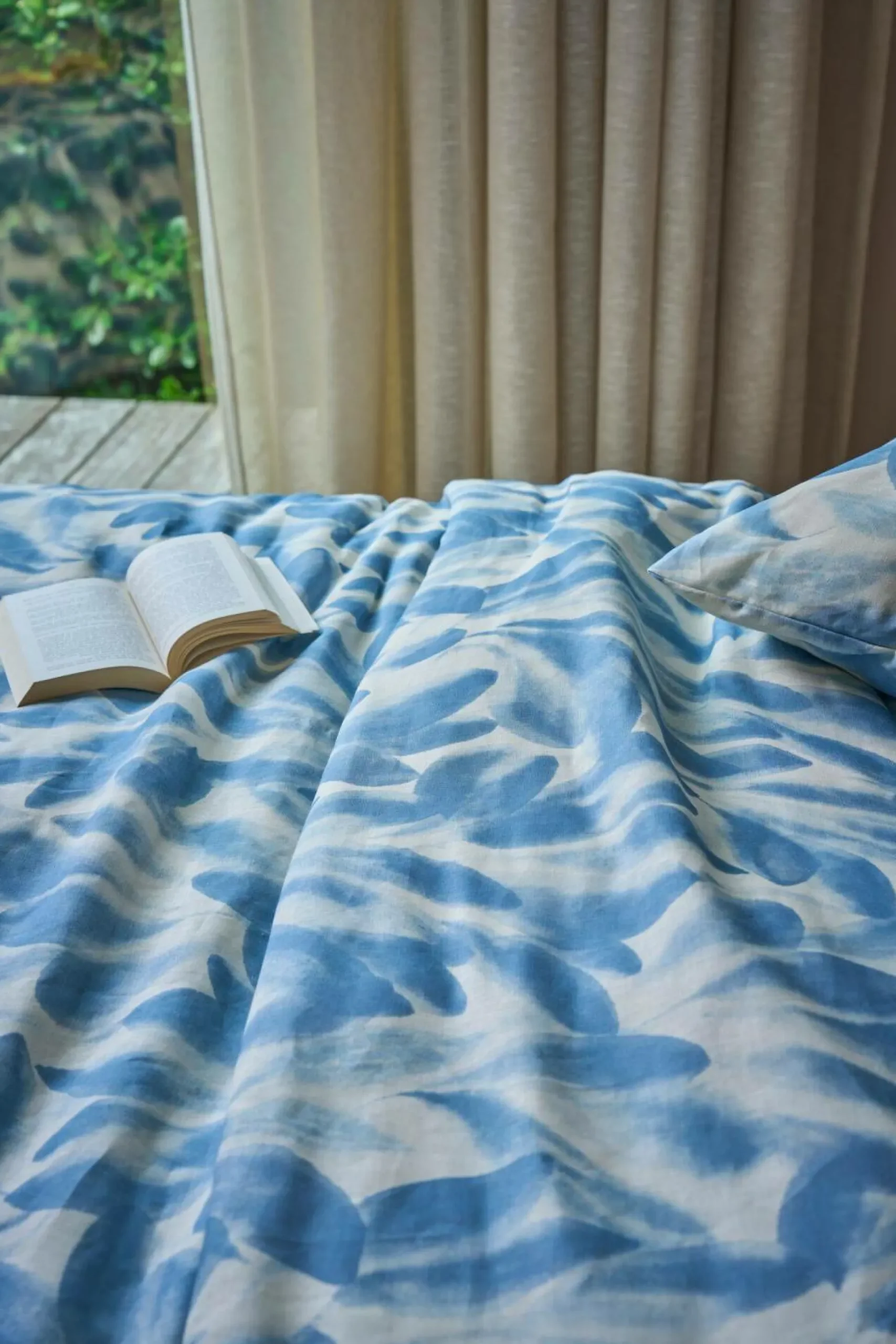 Parure de lit coton lin Plantain - Ecru/Bleu gris - 240 x 220 cm