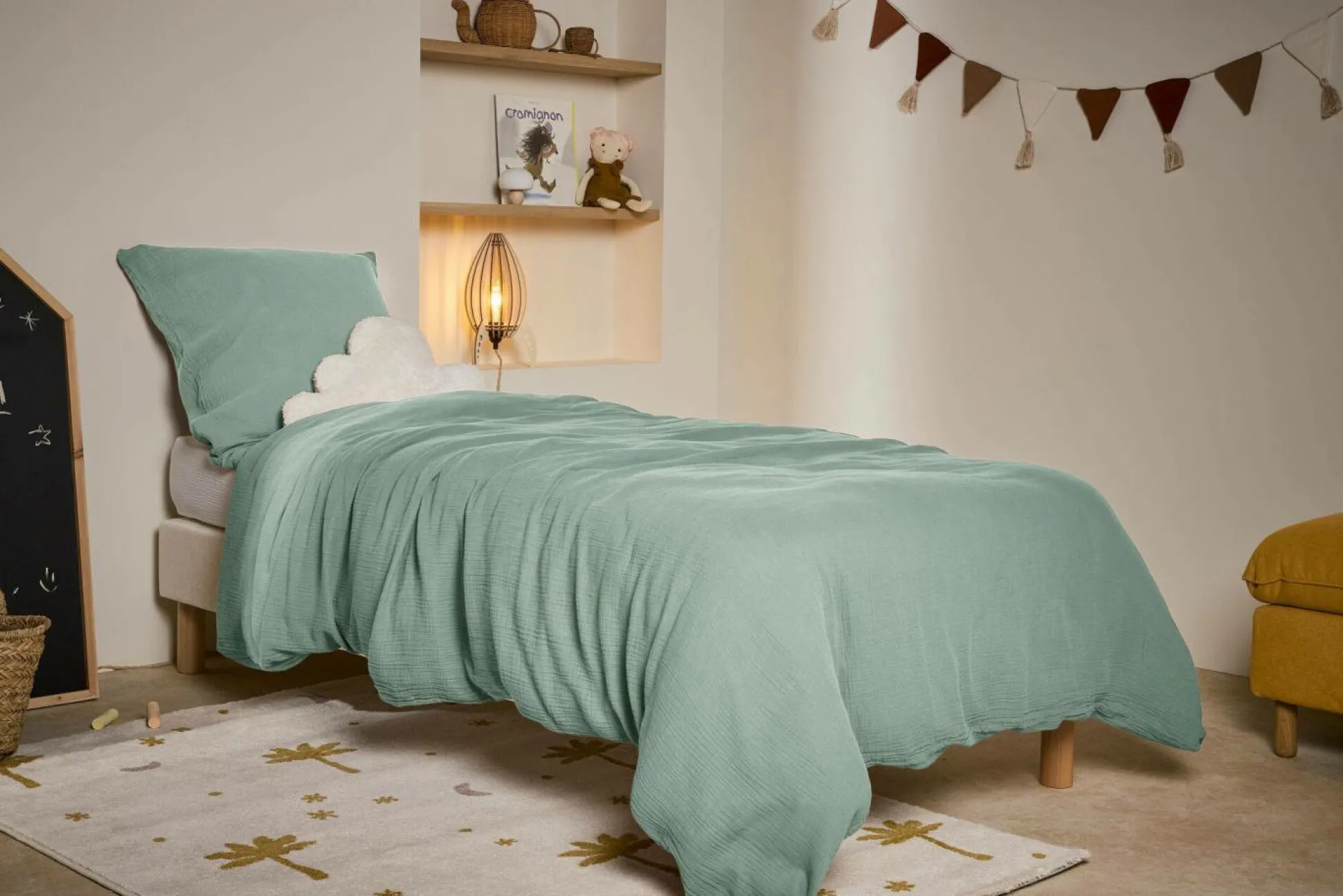 Parure de lit enfant gaze de coton bio Lou - Vert d'eau - 140 x 200 cm