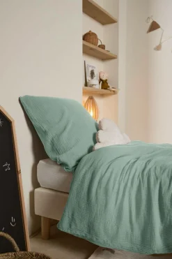 Parure de lit enfant gaze de coton bio Lou - Vert d'eau - 140 x 200 cm