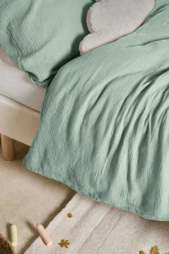 Parure de lit enfant gaze de coton bio Lou - Vert d'eau - 140 x 200 cm