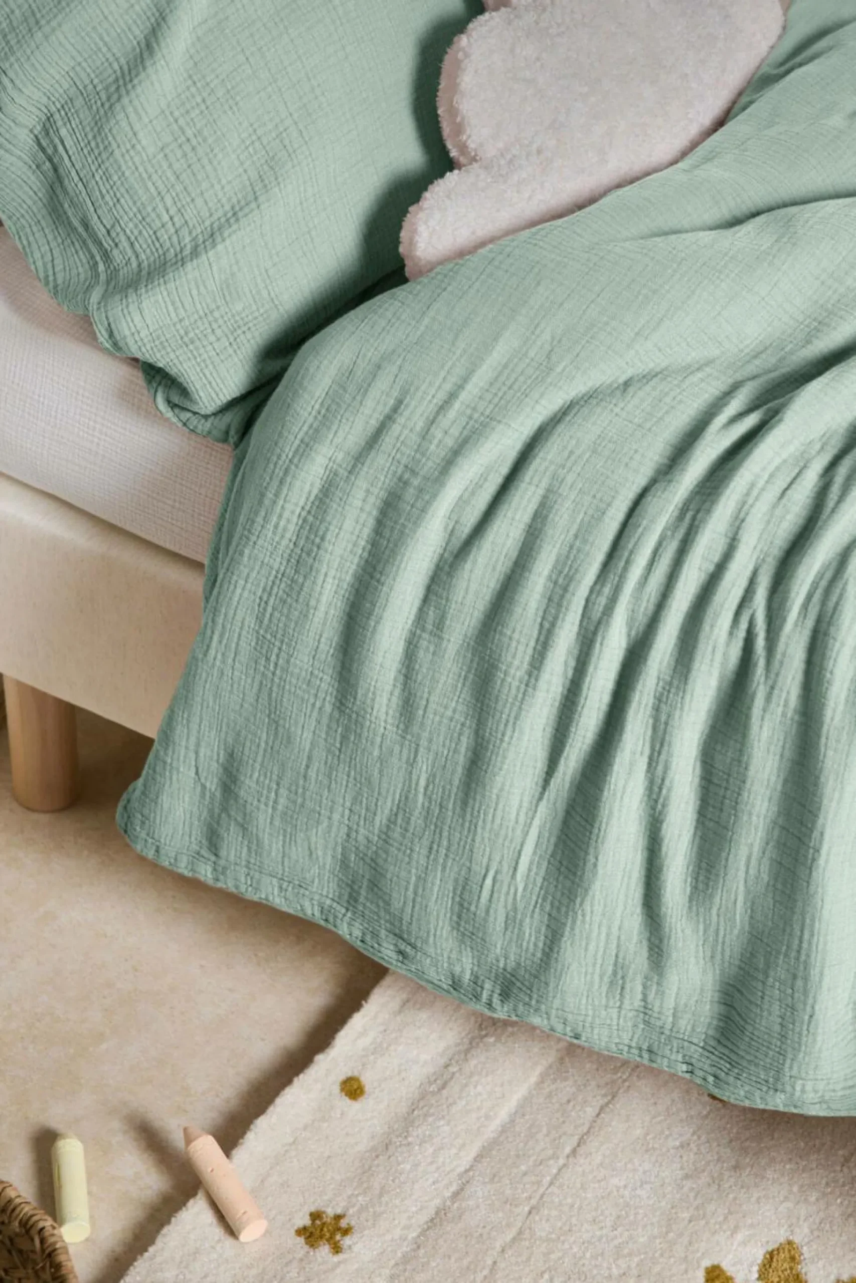 Parure de lit enfant gaze de coton bio Lou - Vert d'eau - 140 x 200 cm