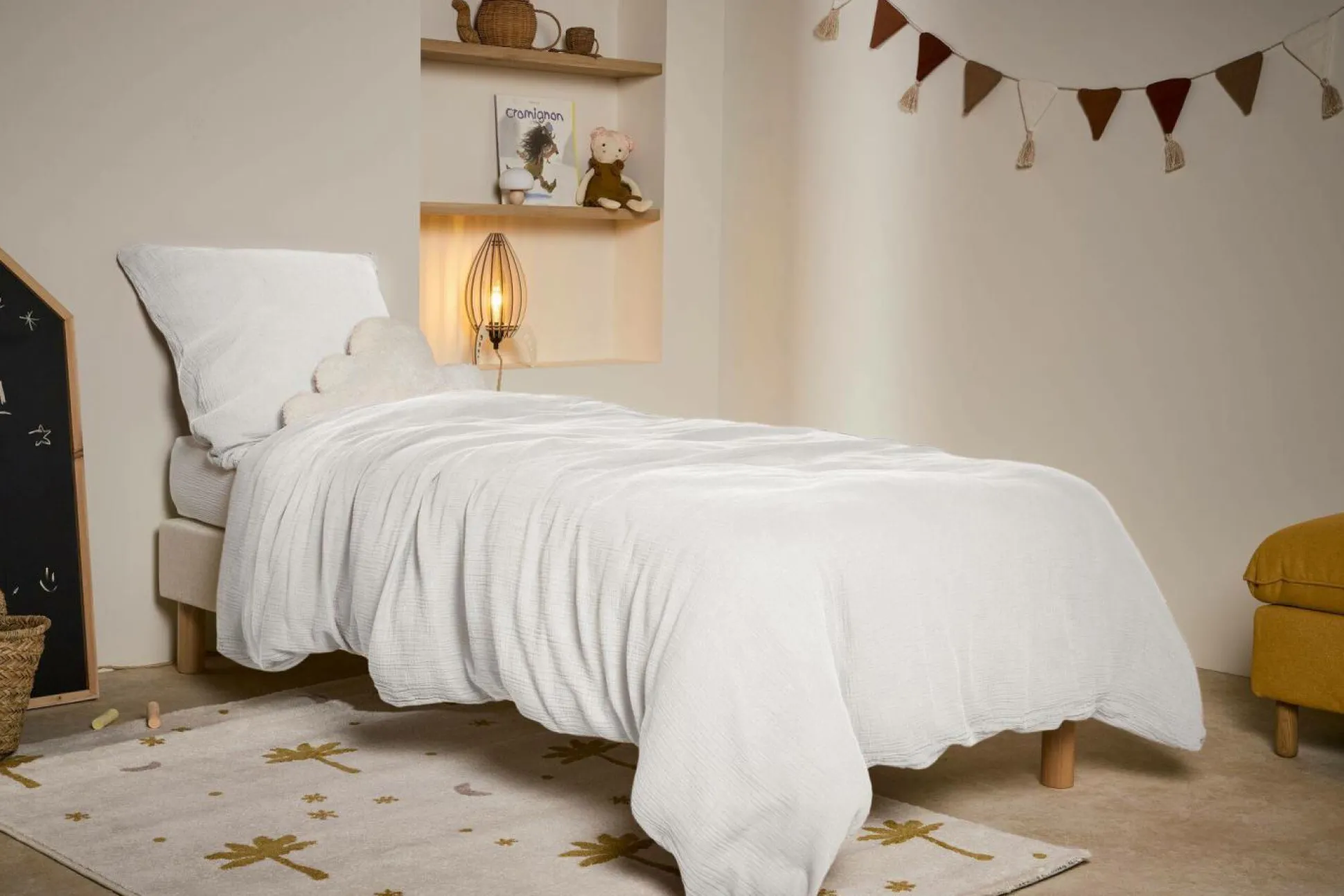 Parure de lit enfant gaze de coton bio Lou - Blanc - 140 x 200 cm