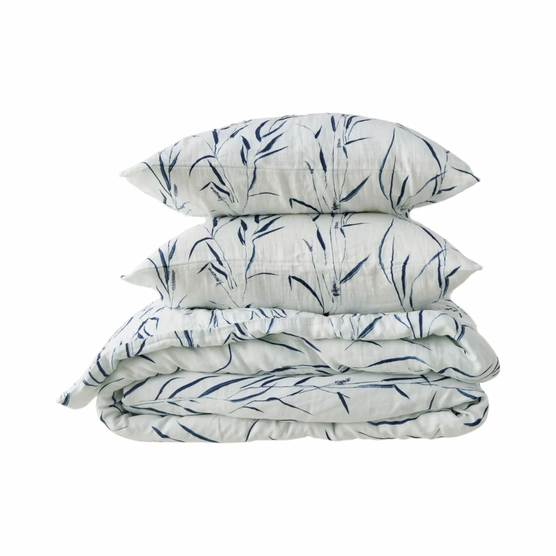 Parure de lit gaze de coton Vulpin - Ecru/Bleu - 240 x 220 cm