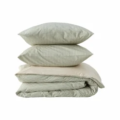 Parure de lit percale Aulne - Rayures Vertes - 240 x 220 cm