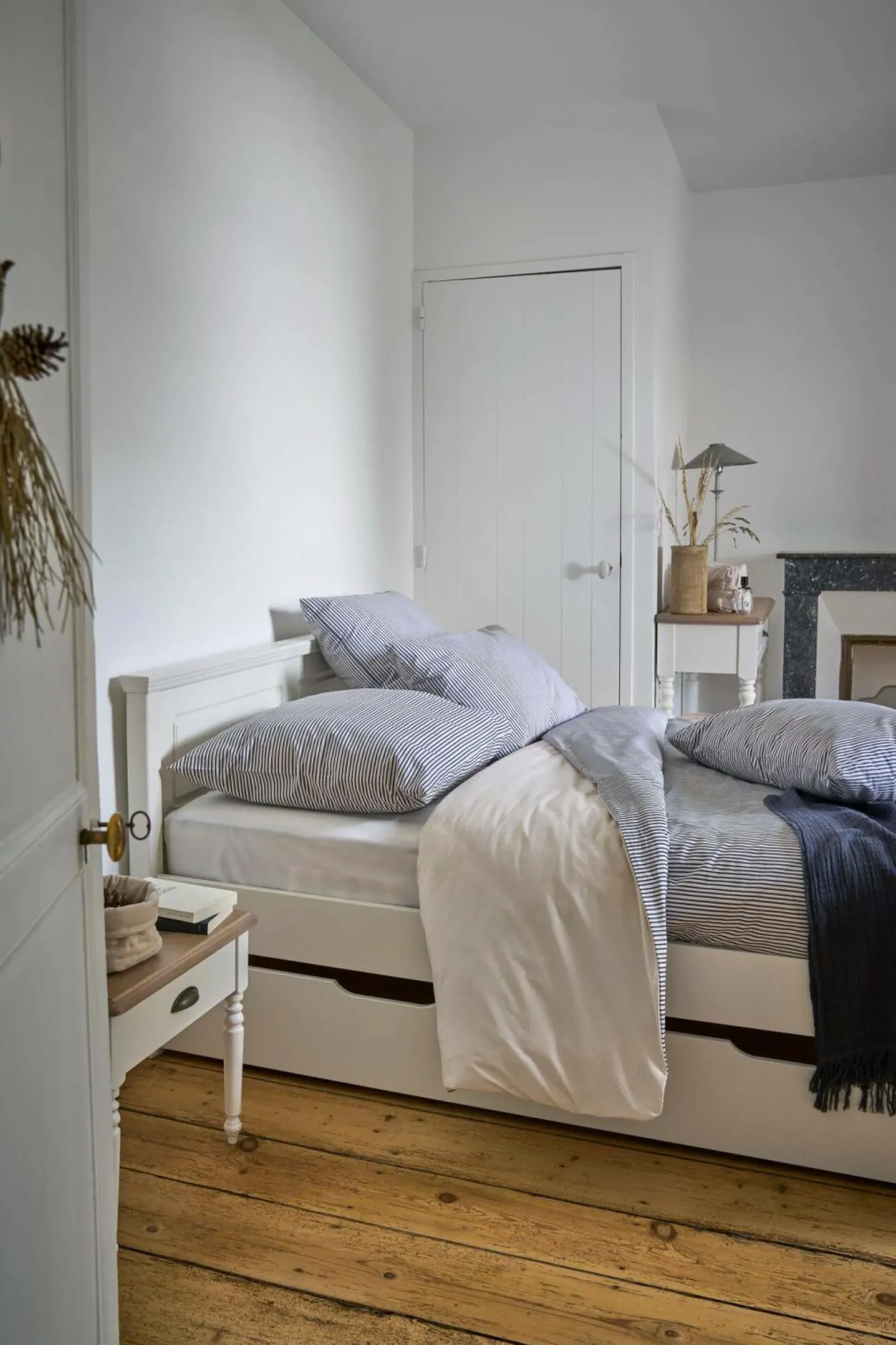 Parure de lit percale Aulne - Rayures Bleu Nautique - 240 x 220 cm