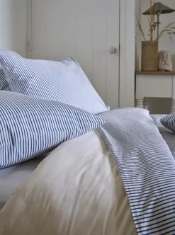 Parure de lit percale Aulne - Rayures Bleu Nautique - 240 x 220 cm
