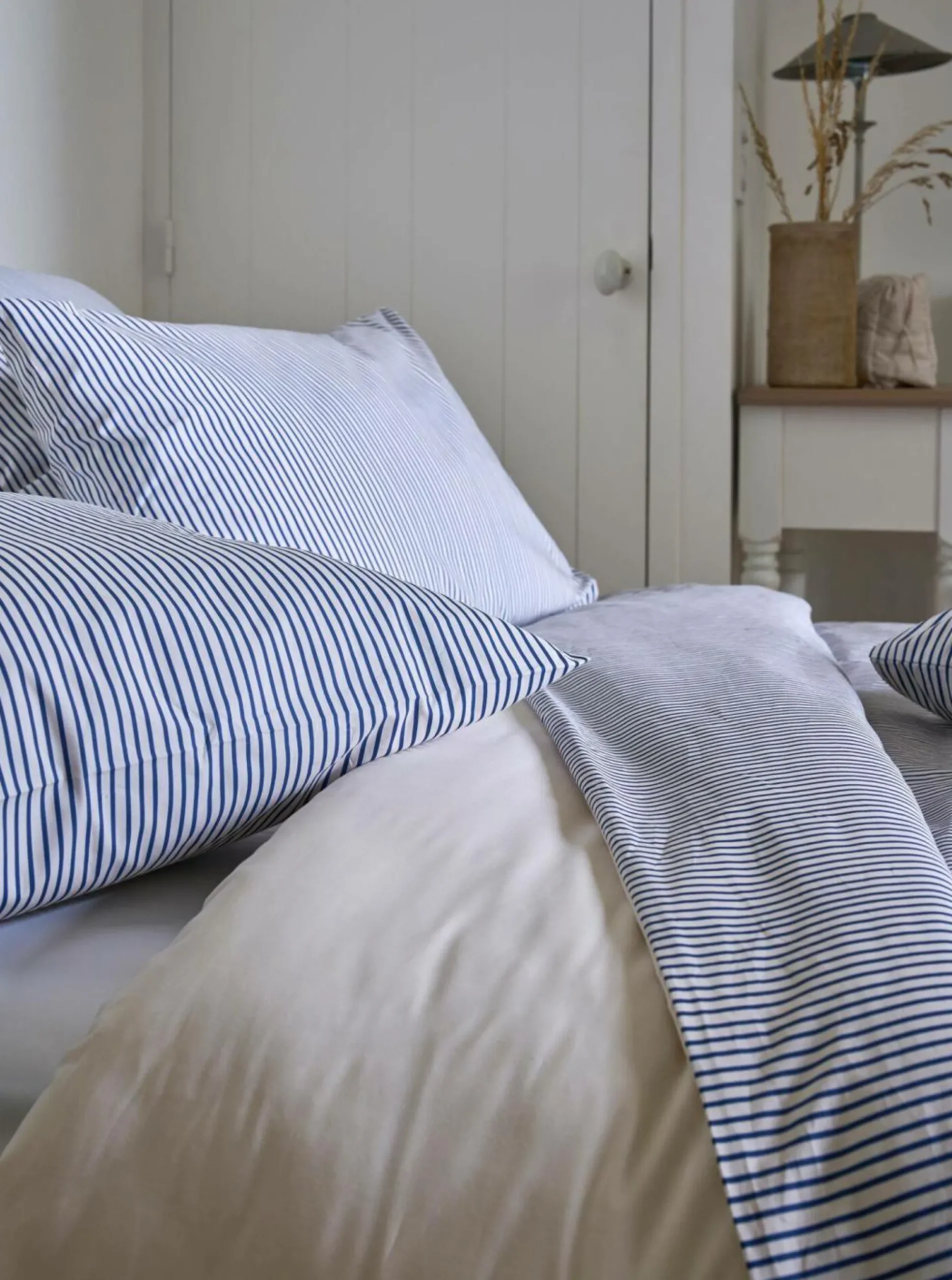 Parure de lit percale Aulne - Rayures Bleu Nautique - 240 x 220 cm