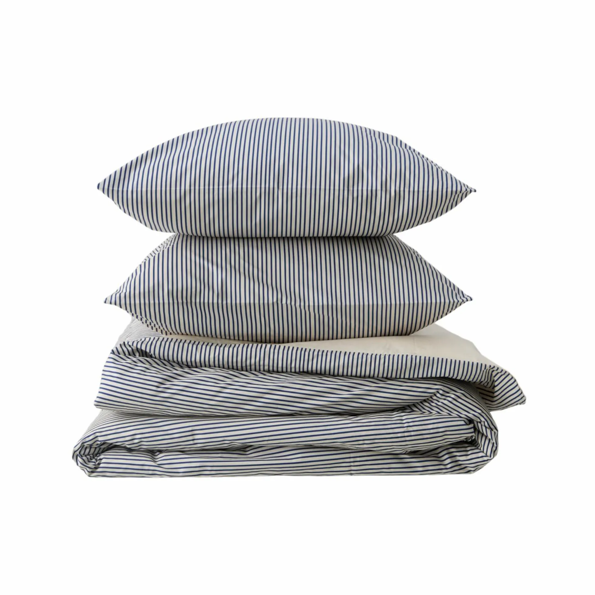 Parure de lit percale Aulne - Rayures Bleu Nautique - 240 x 220 cm