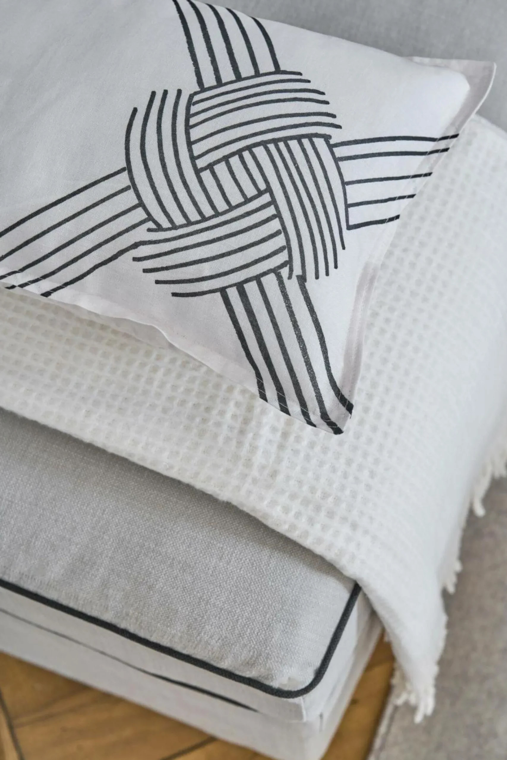 Plaid nid d'abeille coton polyester recyclé Pazenn - Ecru - 130 x160 cm