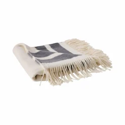 Plaid rayures coton polyester Paxton - Ecru/Gris - 130 x160 cm