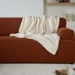 Plaid sherpa gaze de coton bio Pablo - Ecru - 130 x 150 cm