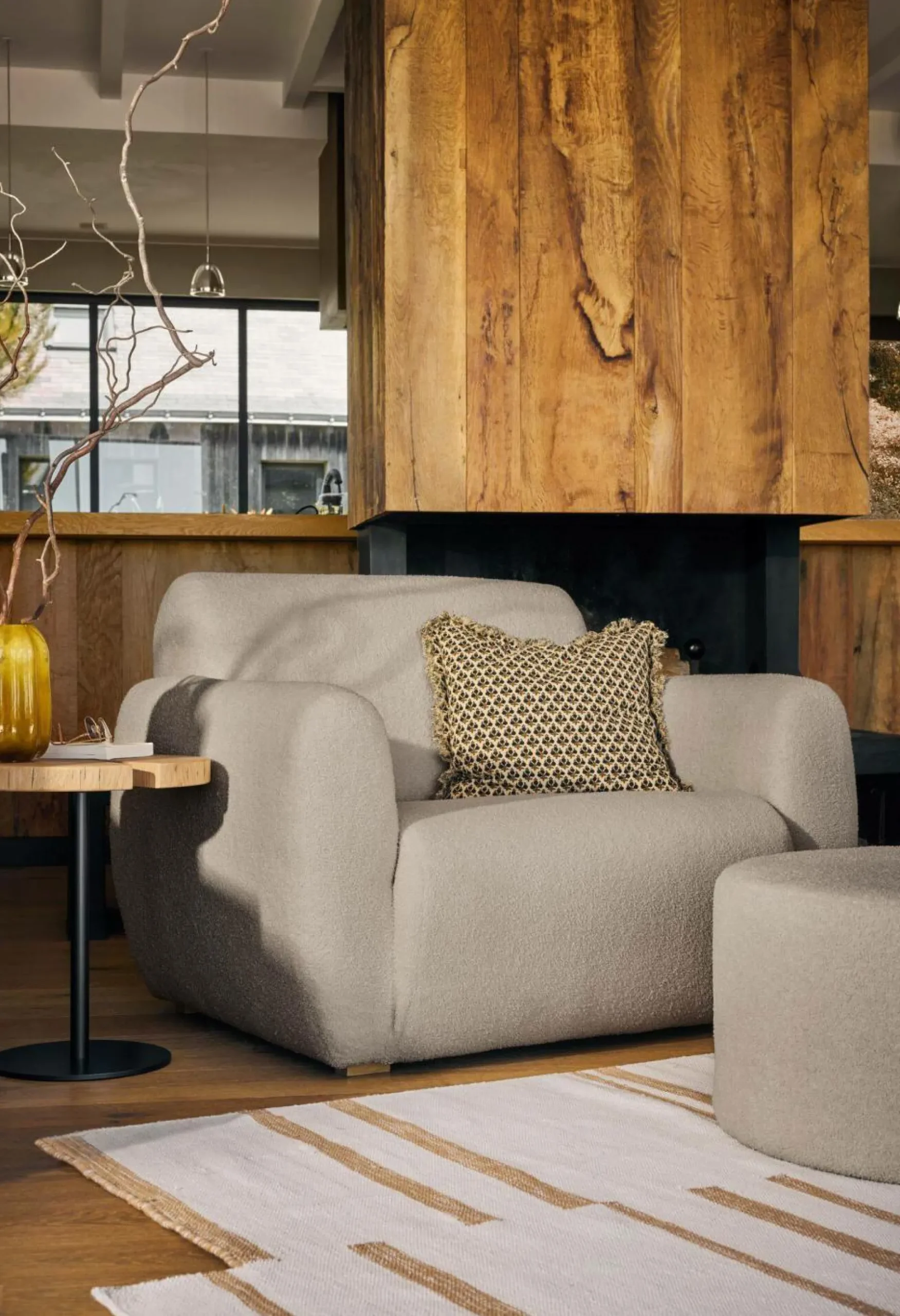 Pouf bouclette carré Ome - Gris Clair