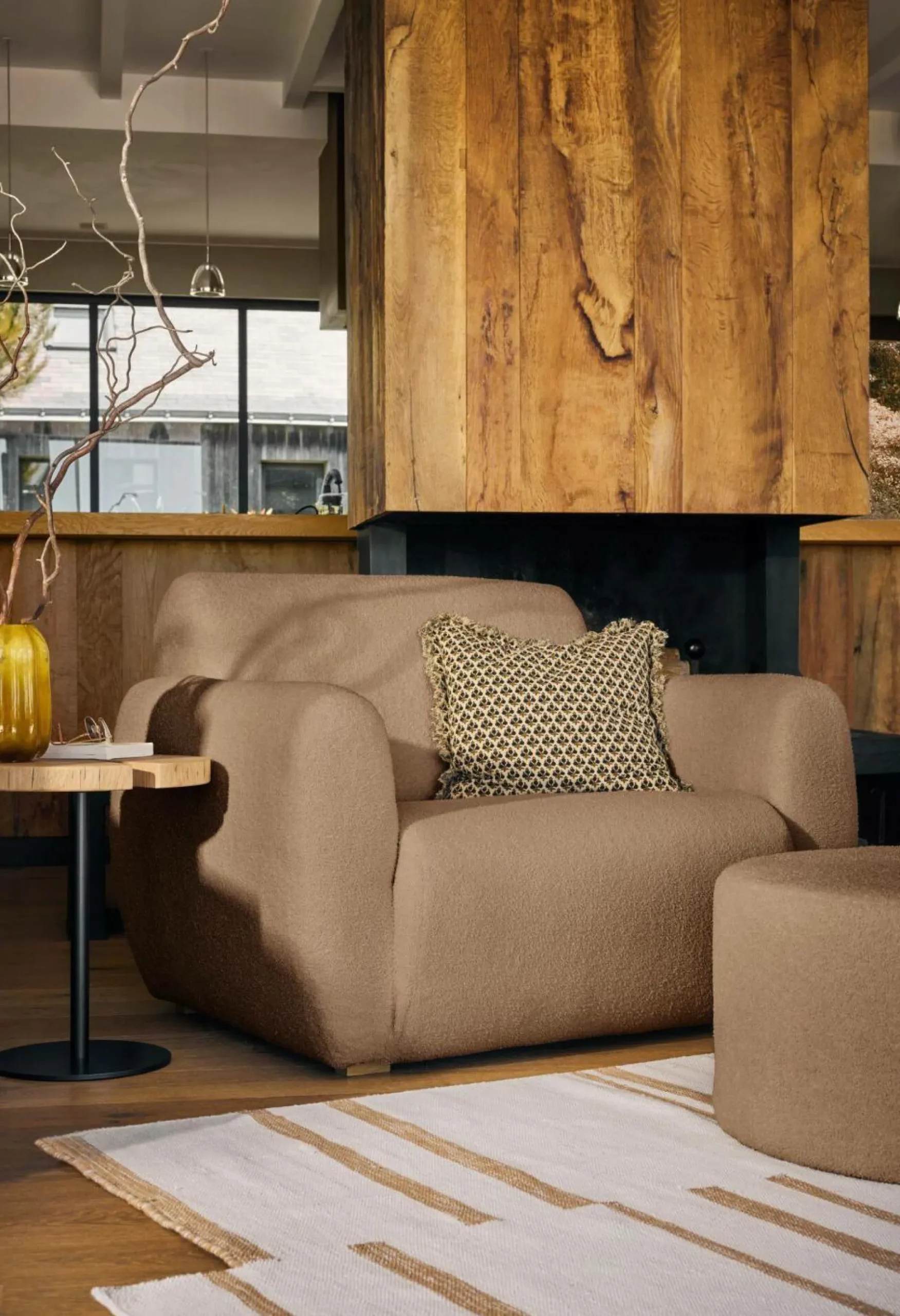 Pouf bouclette carré Ome - Beige