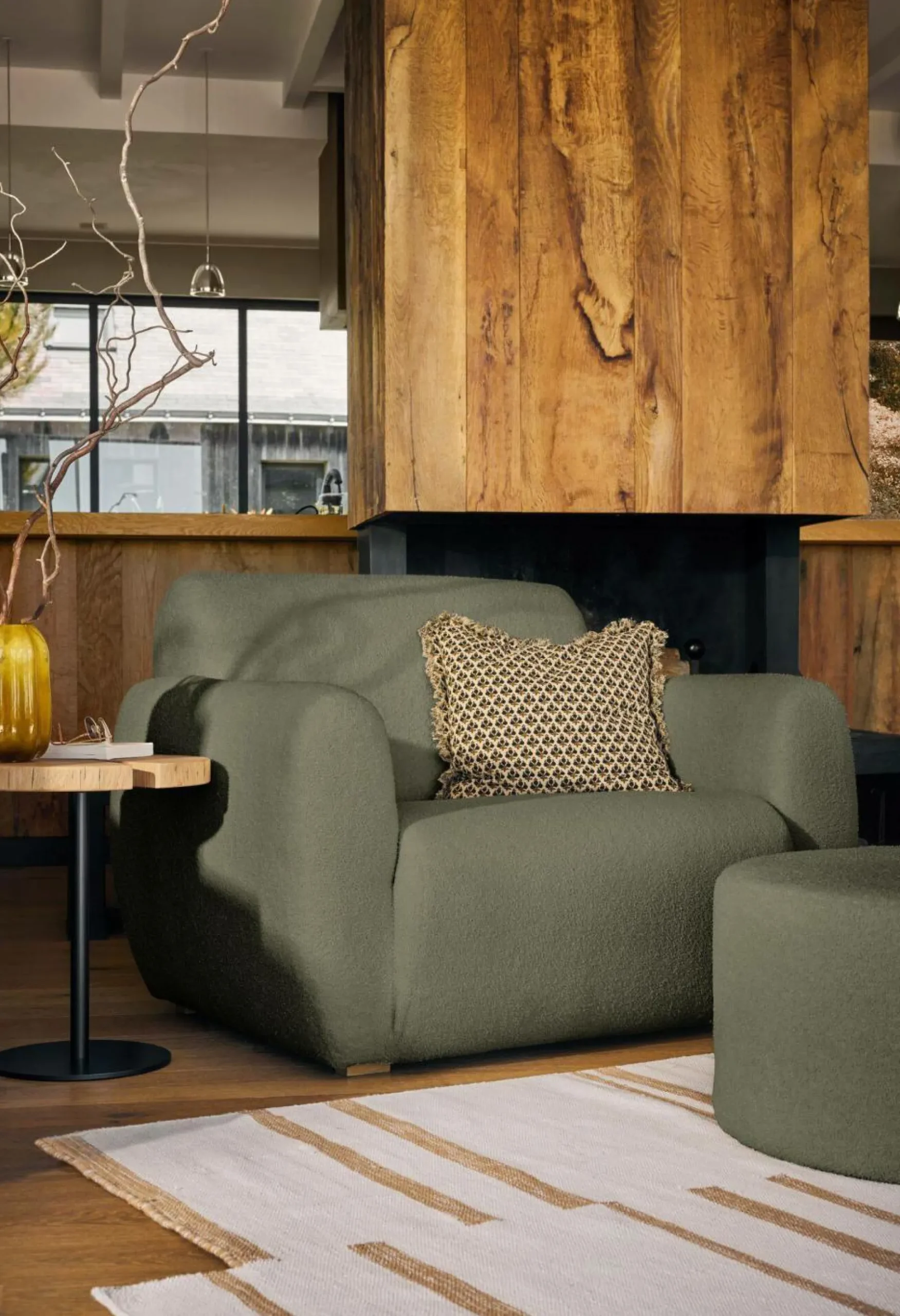 Pouf bouclette carré Ome - Vert Kaki