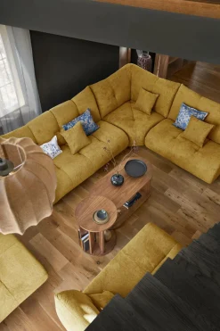 Pouf pour canapé modulable tissu Benny - Moutarde