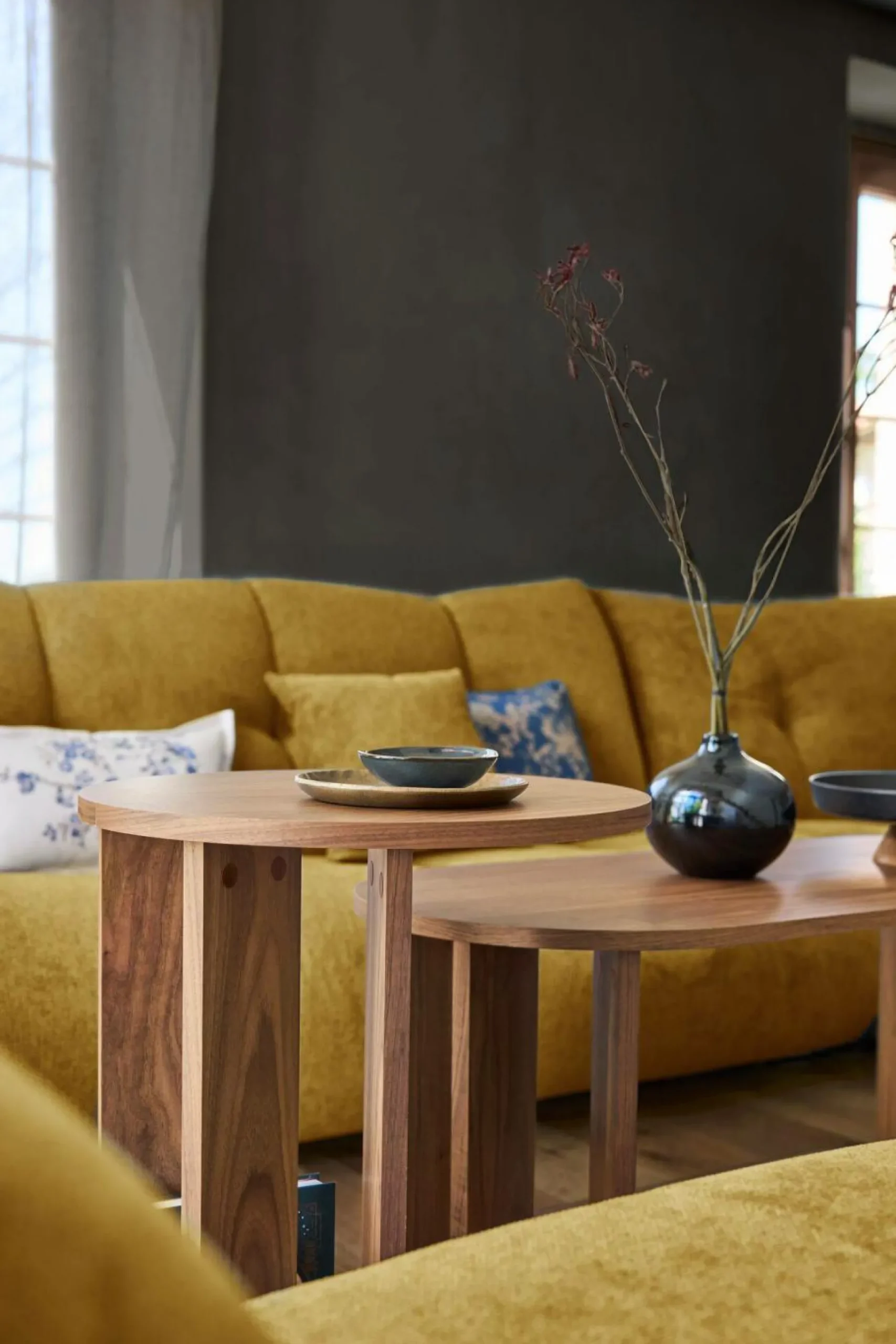 Pouf pour canapé modulable tissu Benny - Moutarde