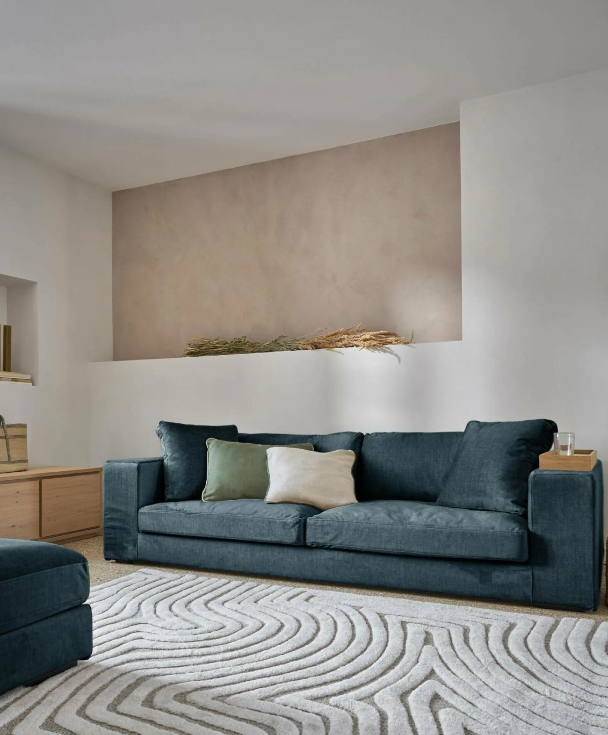 Pouf velours déhoussable Maé - Bleu Océan