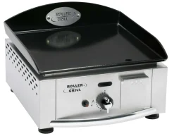 ROLLER GRILL Ensemble Plancha émaillé 400x400 gaz + desserte bois/inox