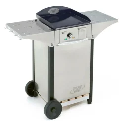 ROLLER GRILL Ensemble Plancha emaille 400x400 électrique + desserte inox et bois