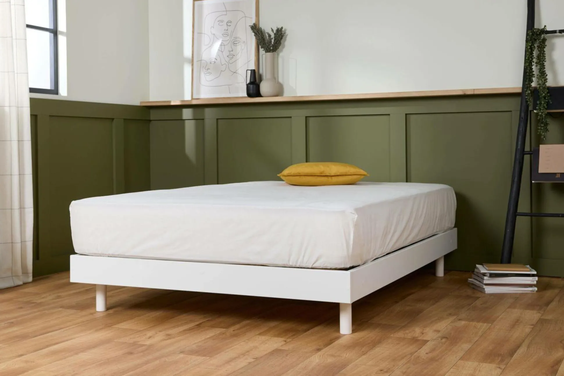 Sommier kit décor bois Elian - Blanc - 160 x 200 cm