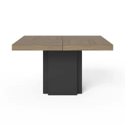 Table à manger carrée décor bois et noir pied central 6 personnes Dusk - Noyer/Noir