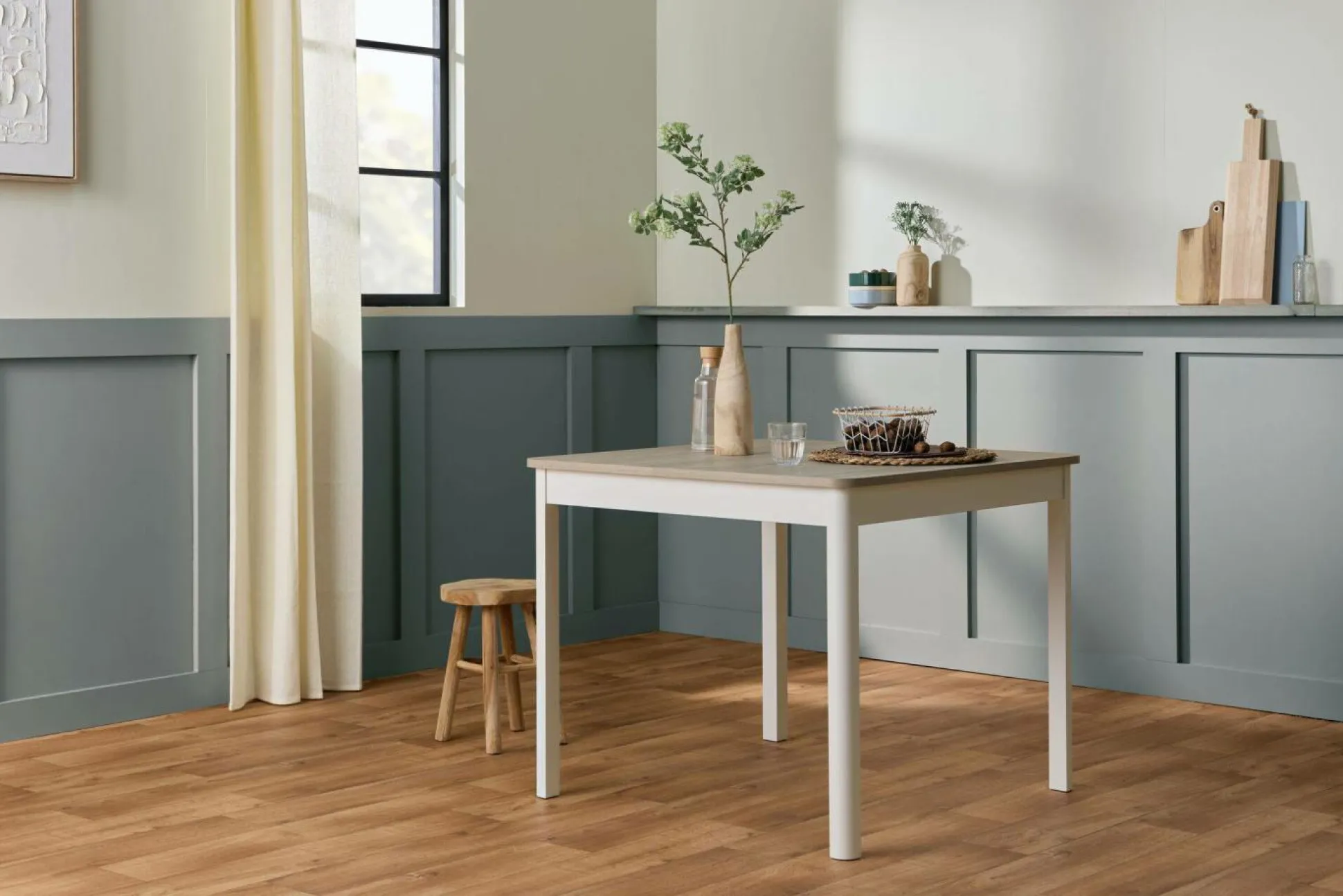 Table à manger carrée décor bois et blanc 2 à 4 personnes Adeline