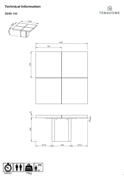 Table à manger carrée décor bois et noir pied central 8 personnes Dusk - Chêne/Noir