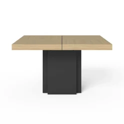 Table à manger carrée décor bois et noir pied central 6 personnes Dusk - Chêne/Noir