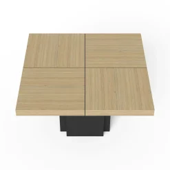 Table à manger carrée décor bois et noir pied central 6 personnes Dusk - Chêne/Noir