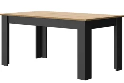 Table à manger rectangulaire extensible décor bois et noir 6 à 8 personnes Garance