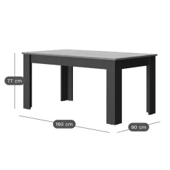 Table à manger rectangulaire extensible décor bois et noir 6 à 8 personnes Garance