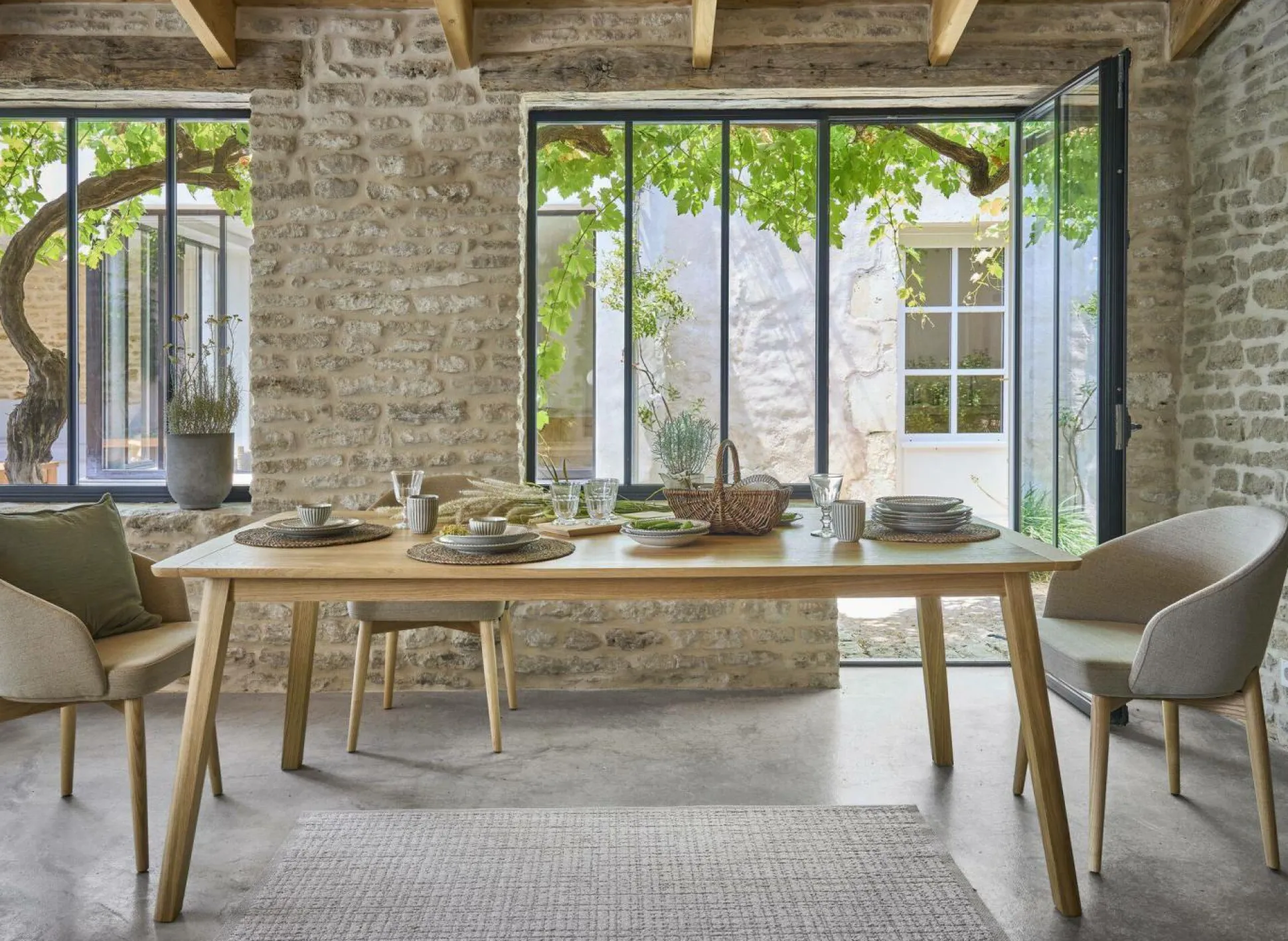 Table à manger rectangulaire bois avec rallonges en option Adèle - 150 x 85 cm