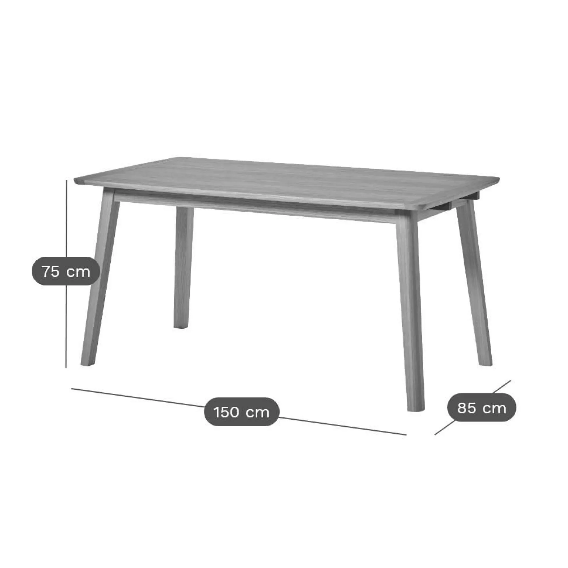 Table à manger rectangulaire bois avec rallonges en option Adèle - 150 x 85 cm