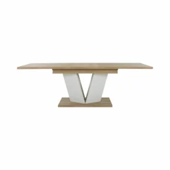 Table à manger rectangulaire extensible décor bois et blanc 8 à 10 personnes Gustave